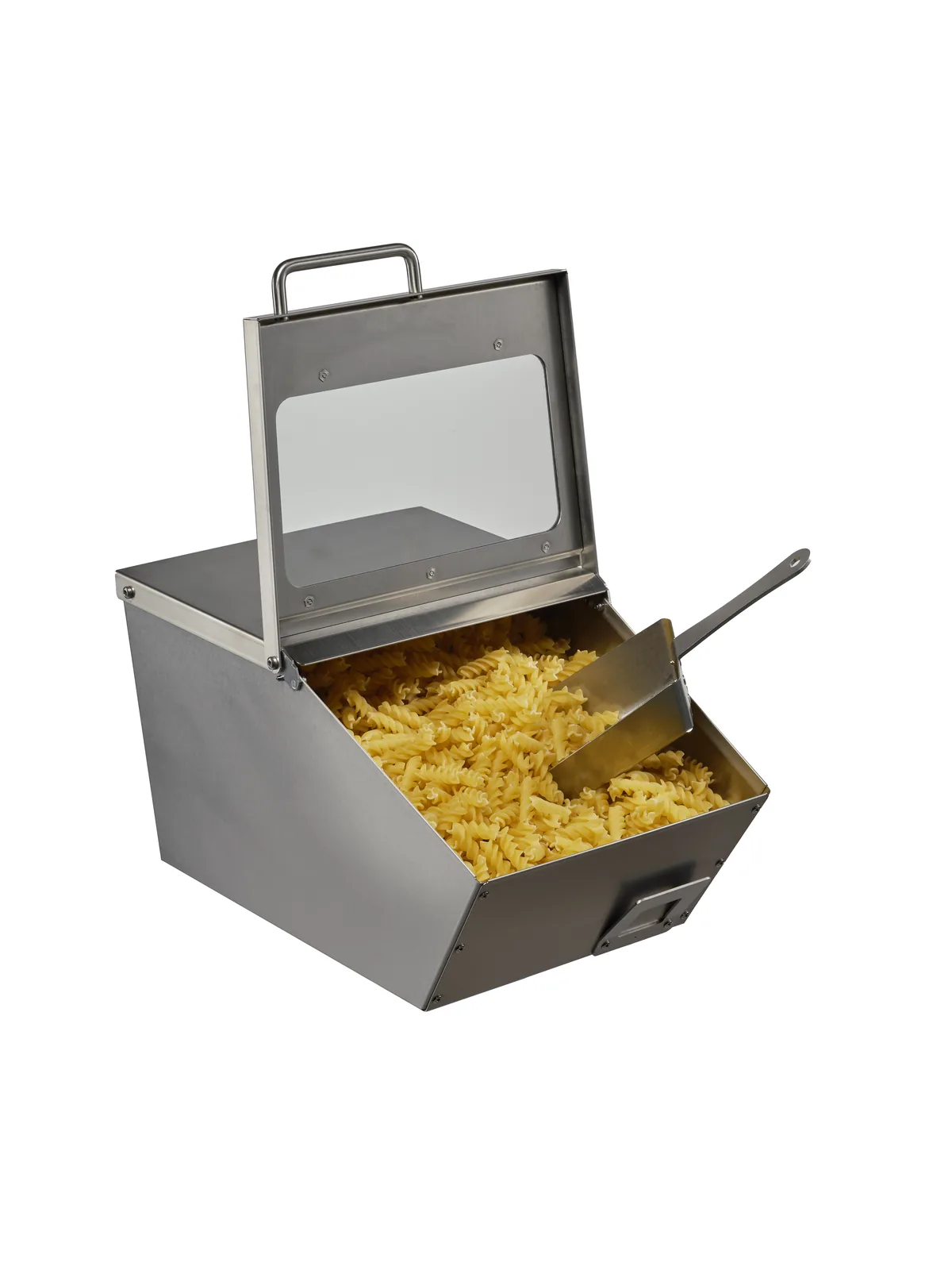 Bac inox vrac en service — pâtes en vrac avec pelle inox 25 cl