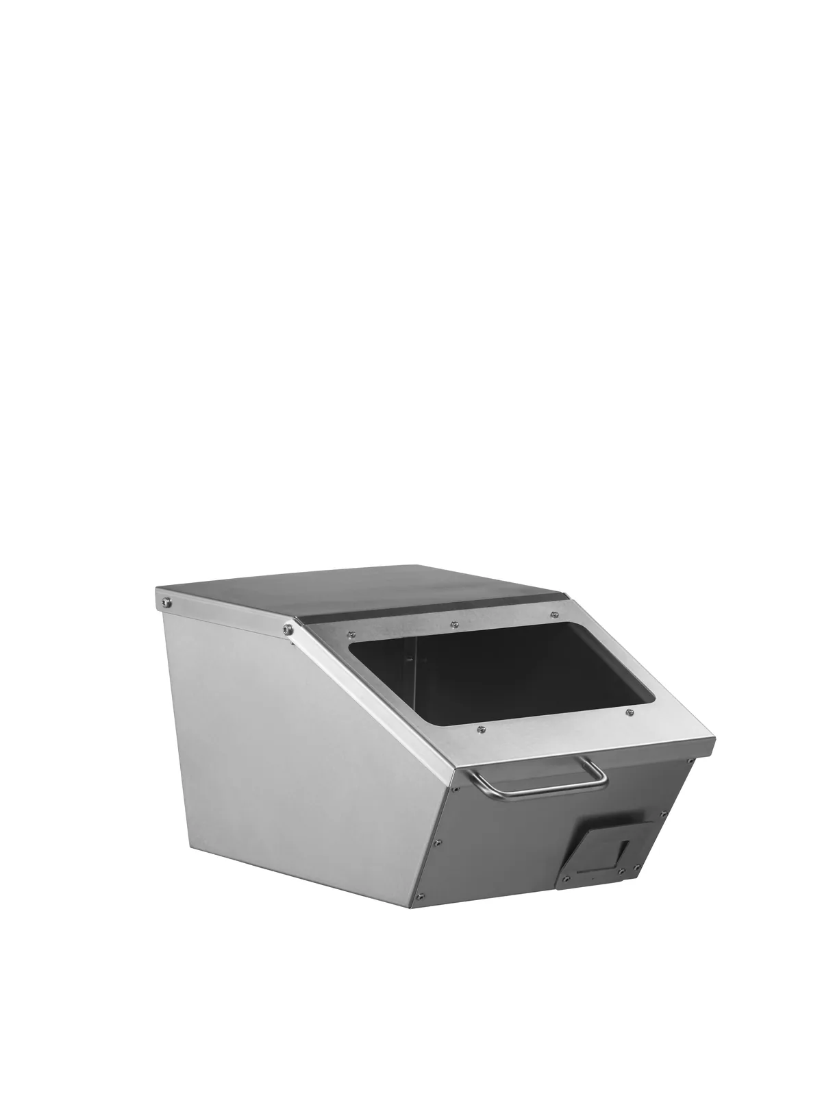 Bac inox vrac fermé — vue de côté, acier inoxydable A2