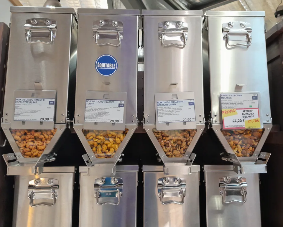 Silo distributeur vrac inox Biocoop, Gap