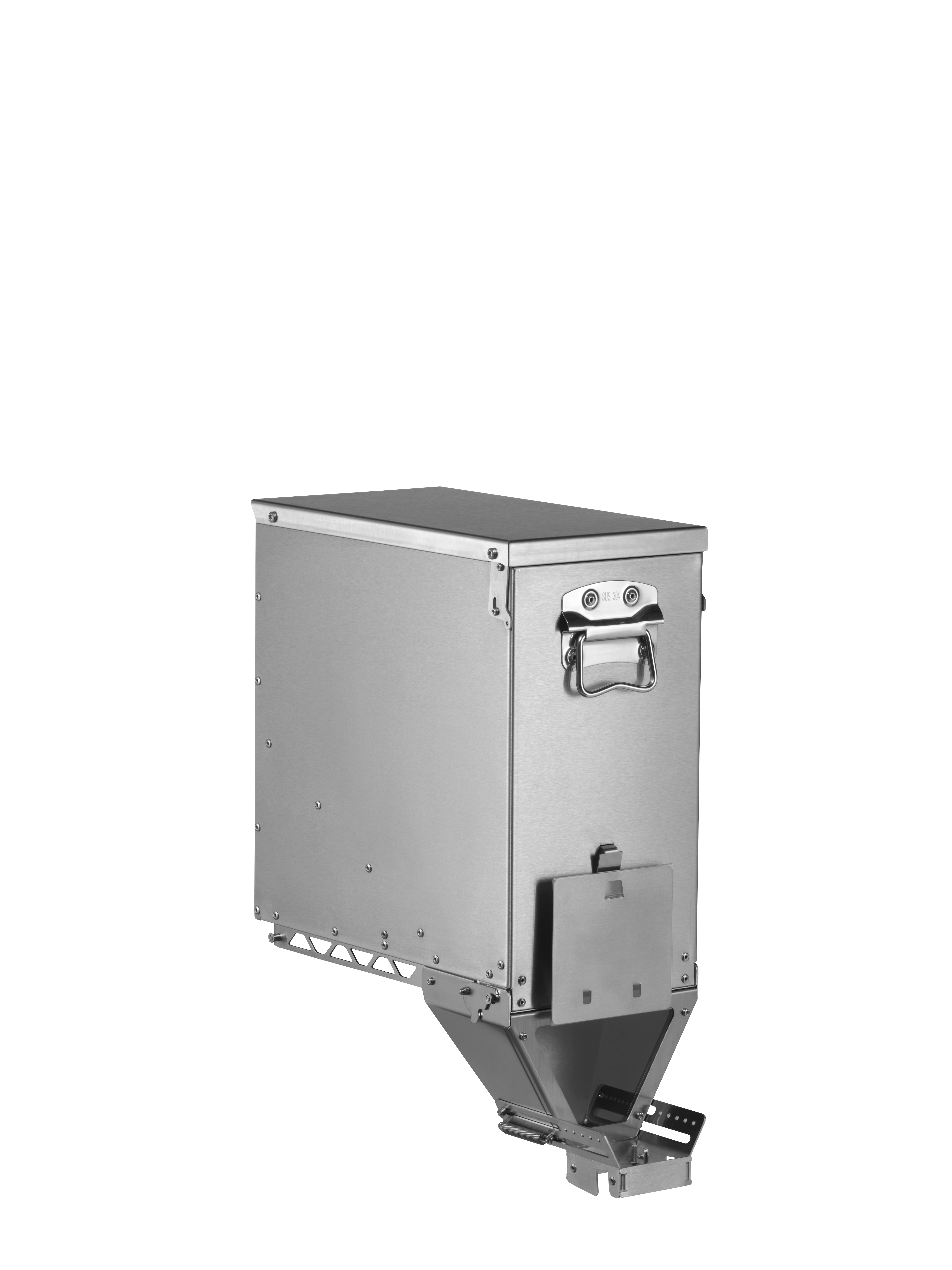 Silo distributeur vrac inox et verre — configuration complète