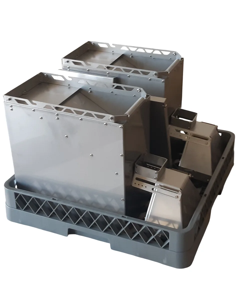 Silo distributeur vrac inox au lave-vaisselle professionnel — 2 silos par cycle 500×500mm
